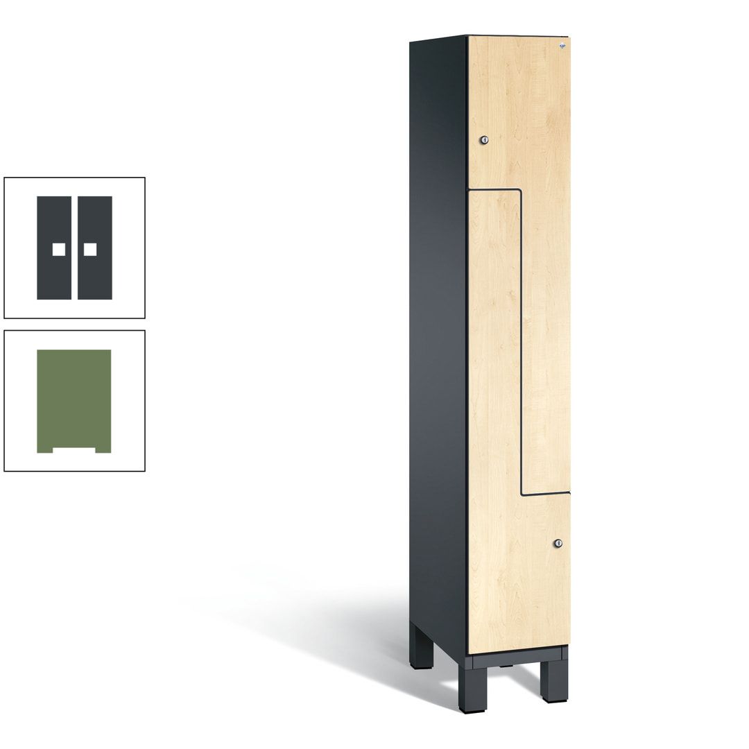 Z-Garderobenspind mit Füßen, 2 Personen, 1.980 x 300 x 525 mm (HxBxT), Korpus anthrazitgrau, Tür anthrazitgrau