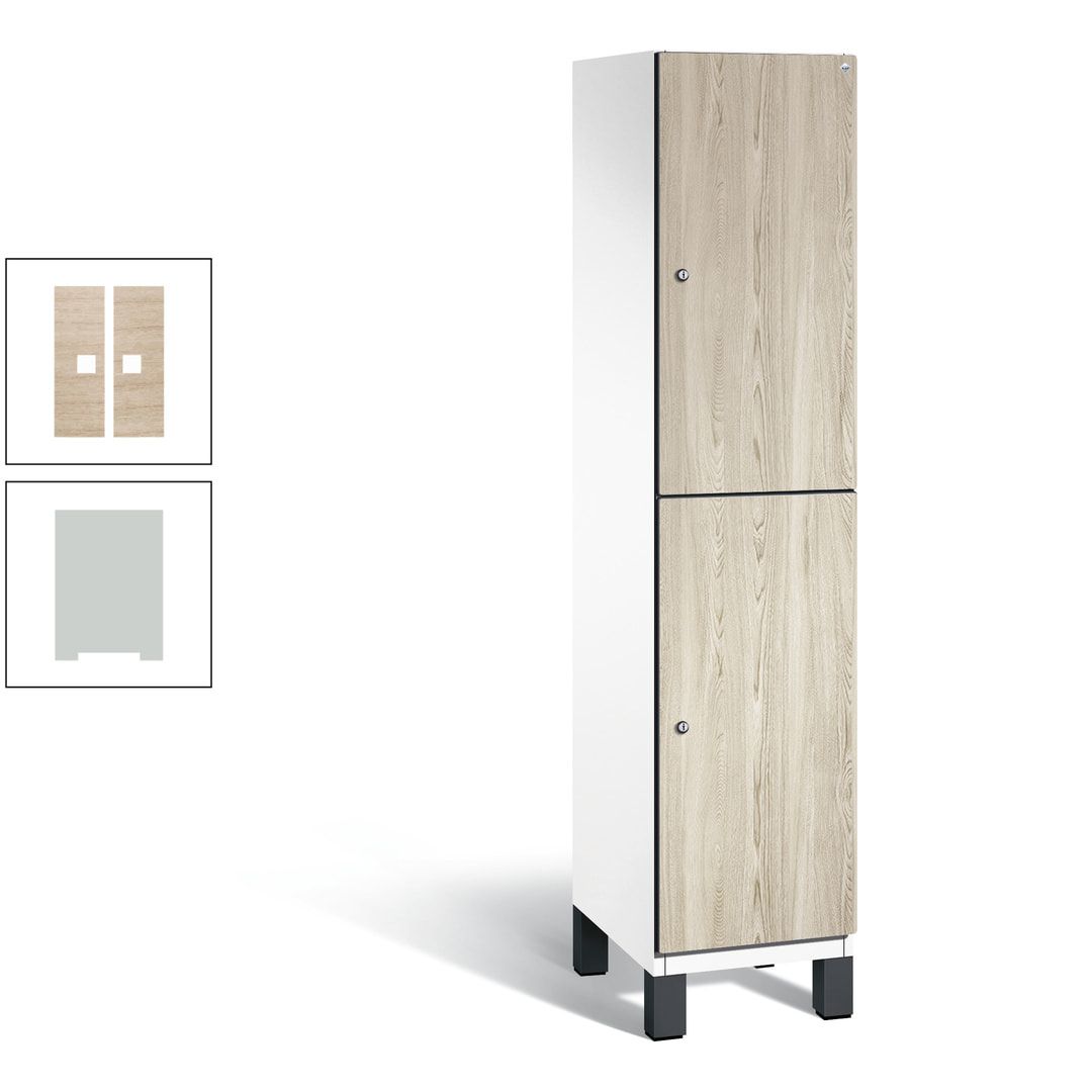 Fächerschrank, Garderobenschrank, mit Füßen, 1 Abteile, 1.980 x 400 x 525 mm (HxBxT), Korpus anthrazitgrau, Tür Donau-Ahorn