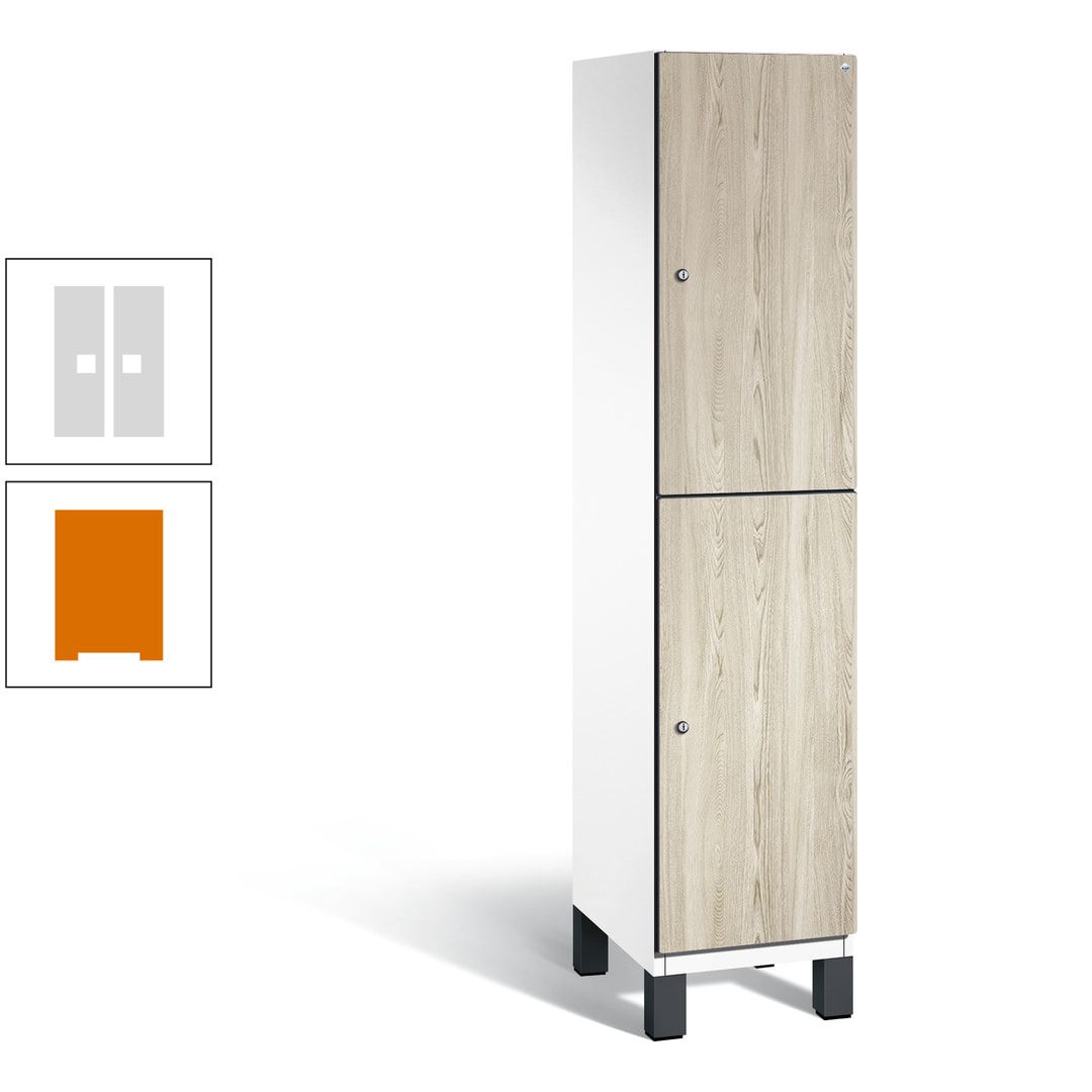 Fächerschrank, Garderobenschrank, mit Füßen, 1 Abteile, 1.980 x 400 x 525 mm (HxBxT), Korpus anthrazitgrau, Tür Donau-Ahorn