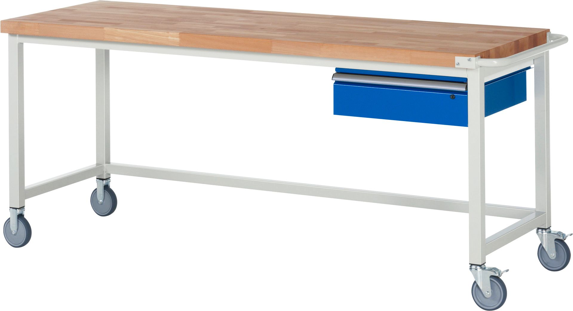 Mobile Werkbank mit 1 Schublade - 150:1 - höhenverstellbar 880-1.080 mm - 2.000 x 700 mm (BxT) - 450 kg - Buche - Anthrazitgrau