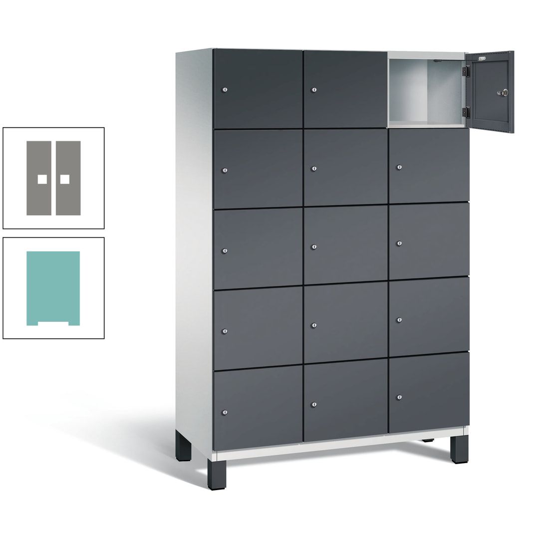 Fächerschrank, Stahlschrank, 15 Fächer, Türöffnungsbegrenzer, Füße, 1.980 x 1.200 x 525 mm (HxBxT), Korpus anthrazitgrau, Front anthrazitgrau