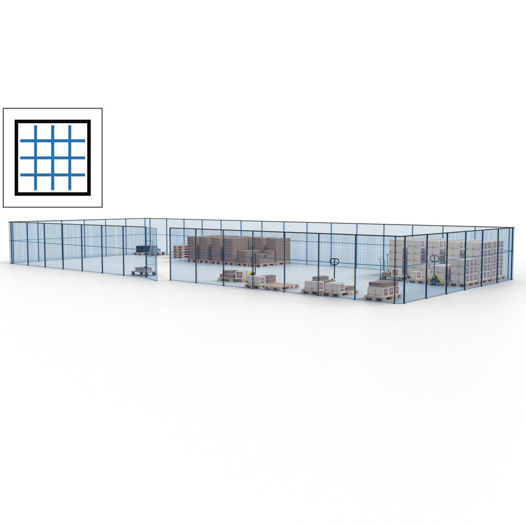 Maschinen Schutzgitter - Hallentrennwand - Sicherheitszaun - Tür - 63 m - 2.200 x 22.900 x 9.400 mm (HxBxT) - enzianblau