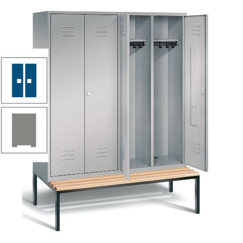 Doppel-Spindschrank, Buche Sitzbank untergebaut, 4 Abteile a 400 mm, Korpus lichtgrau, Tür anthrazitgrau, 2.090 x 1.590 x 815 mm (HxBxT)