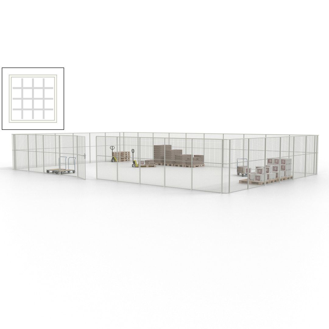 Maschinen Schutzgitter - Hallentrennwand - Sicherheitszaun - Tür - 48 m - 2.200 x 15.400 x 9.400 mm (HxBxT) - enzianblau