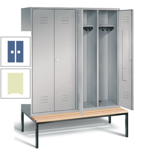 Doppel-Spindschrank, Buche Sitzbank untergebaut, 4 Abteile a 400 mm, Korpus lichtgrau, Tür anthrazitgrau, 2.090 x 1.590 x 815 mm (HxBxT)