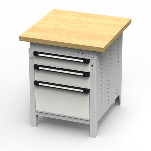 OTTOKIND Werkbank - Arbeitsplatte bündig - 850 x 605 x 750 mm (HxBxT) - 3 Schubladen - lichtgrau