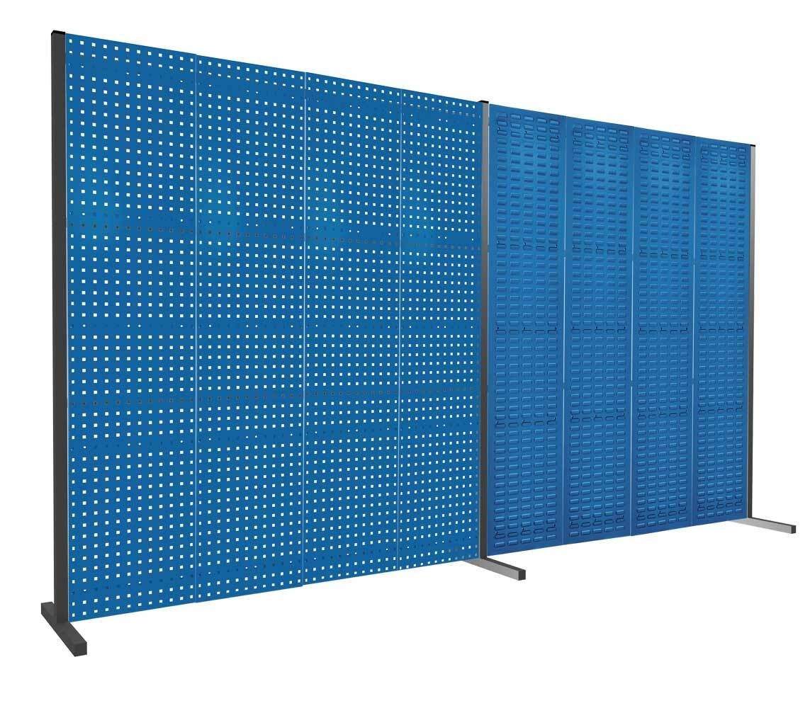 Modulare Trennwand, Werkzeugwand, Doppelfeld 180 Grad, 3 Loch- u. 3 Schlitzplatten, Plattenhöhe 1.500 mm, 2.000 x 3.000 mm (HxB), Anthrazitgrau