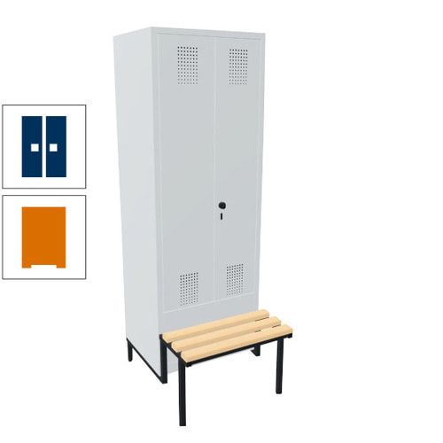 Doppel-Spind, Garderobenschrank, Buche Sitzbank integriert, 2 Abteile a 400 mm, Korpus anthrazitgrau, Tür anthrazitgrau, 1.850 x 800 x 815 mm (HxBxT)