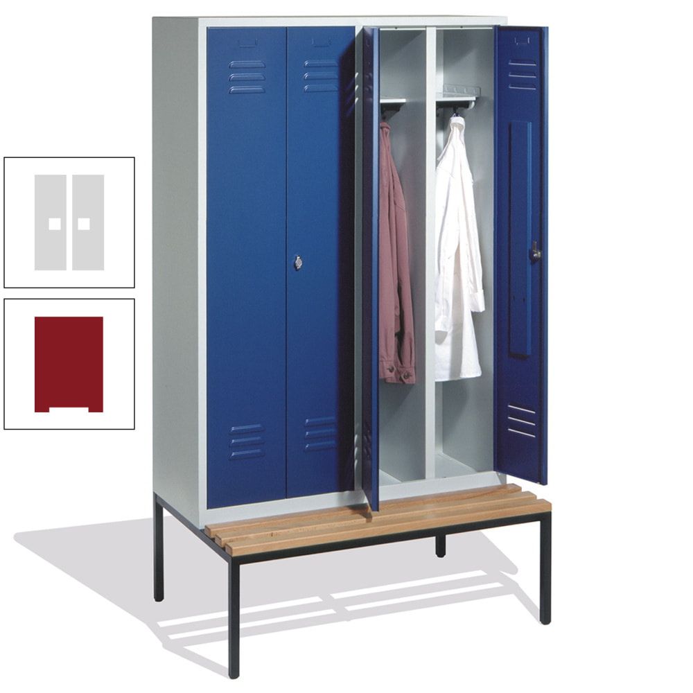 Doppel-Spindschrank, Buche Sitzbank untergebaut, 4 Abteile a 300 mm, Korpus lichtgrau, Tür anthrazitgrau, 2.090 x 1.190 x 815 mm (HxBxT)