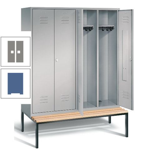 Doppel-Spindschrank, Buche Sitzbank untergebaut, 4 Abteile a 400 mm, Korpus lichtgrau, Tür anthrazitgrau, 2.090 x 1.590 x 815 mm (HxBxT)