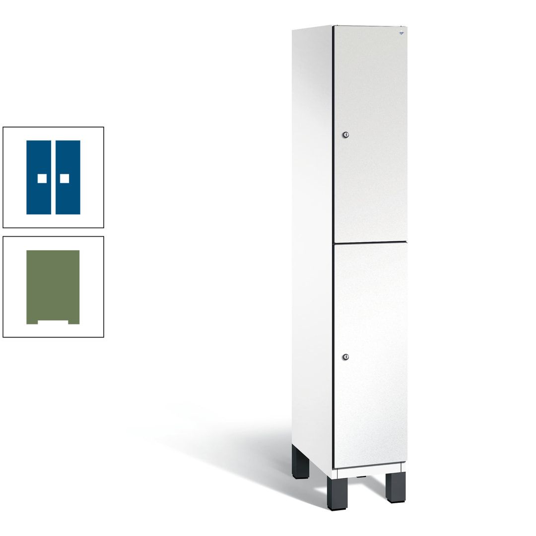 Fächerschrank, Stahlschrank, doppelstöckig, 2 Fächer, Füße, Korpus anthrazitgrau, Tür anthrazitgrau, 1.980 x 300 x 525 mm (HxBxT)