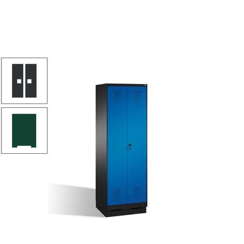 Doppel-Spind, Doppeltüren, Garderobenschrank mit Sockel, 2 Abteile a 300 mm, Korpus anthrazitgrau, Tür anthrazitgrau, 1.800 x 600 x 500 mm (HxBxT)