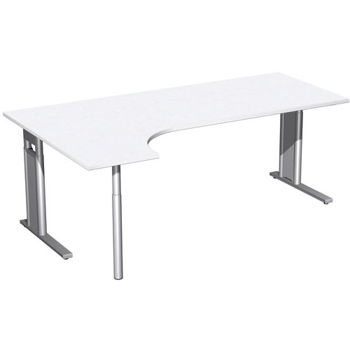 Eckschreibtisch, Ecke links, Füße einseitig verkürzt, C-Fuß Pro, höhenverstellbar, 680-820 x 1.600 x 1.200 mm (HxBxT), Dekor Ahorn