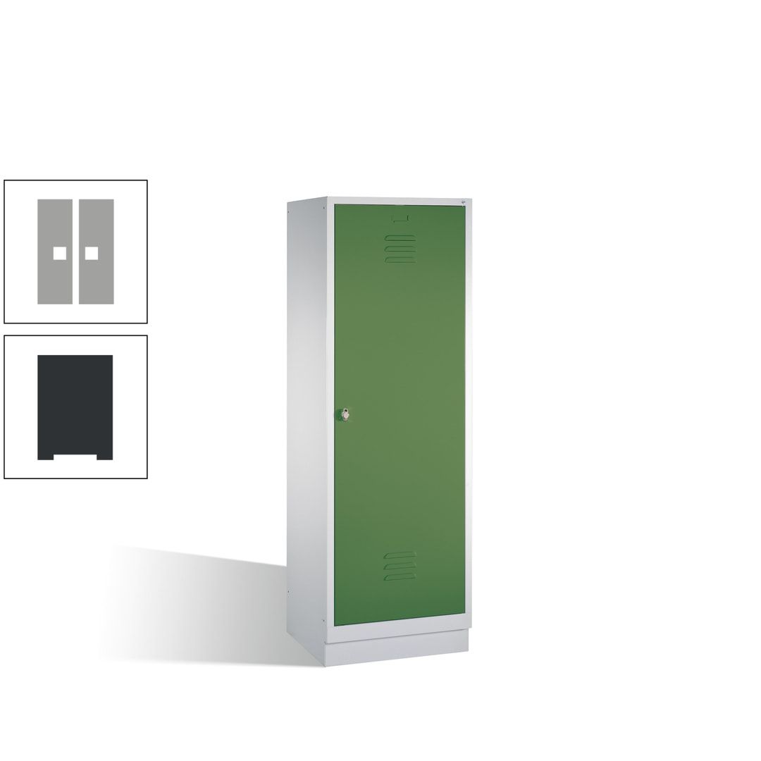 Doppel-Spind mit Großtür, Garderobenschrank mit Sockel, 2 Abteile a 300 mm, Korpus anthrazitgrau, Tür anthrazitgrau, 1.800 x 610 x 500 mm (HxBxT)