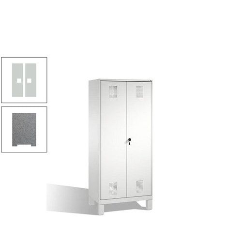 Doppel-Spind, Doppeltüren, Garderobenschrank mit Füßen, 2 Abteile a 400 mm, Korpus anthrazitgrau, Tür anthrazitgrau, 1.850 x 800 x 500 mm (HxBxT)