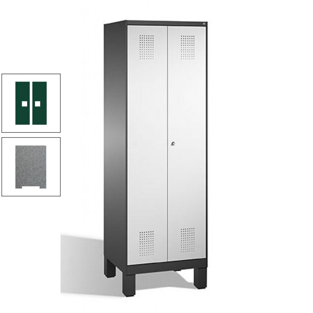 Doppel-Spind, Doppeltüren, Garderobenschrank mit Füßen, 2 Abteile a 300 mm, Korpus anthrazitgrau, Tür anthrazitgrau, 1.850 x 600 x 500 mm (HxBxT)