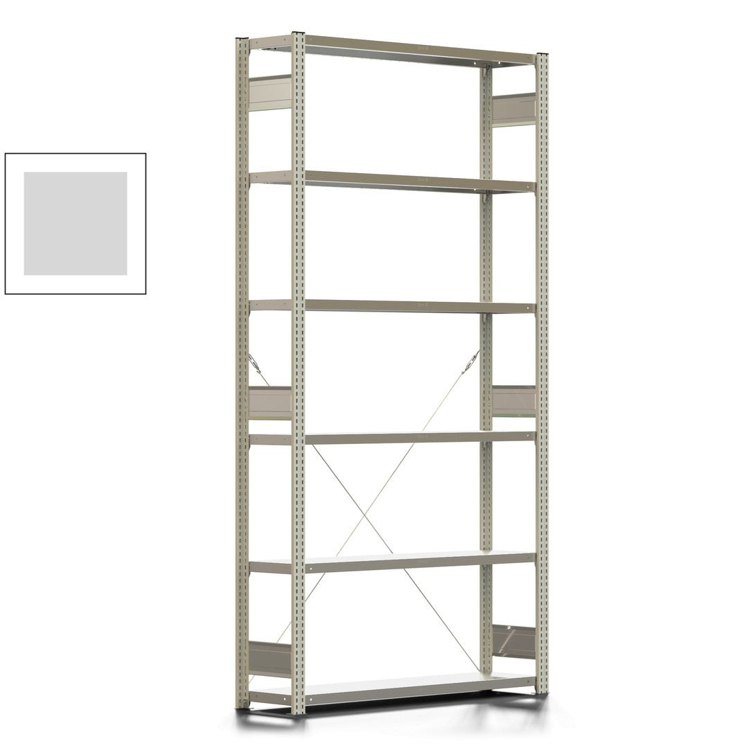 Fachbodenregal mit Tiefenriegel - 350 kg - 2.500 x 1.285 x 326 mm (HxBxT) - Anbauregal - 6 Böden - enzianblau - Lagerregal - Steckregal BERT