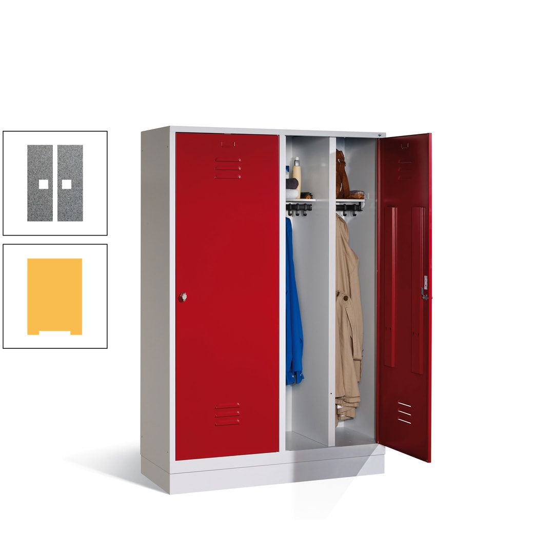 Doppel-Spind mit Großtüren, Garderobenschrank mit Sockel, 4 Abteile a 300 mm, Korpus anthrazitgrau, Tür anthrazitgrau, 1.800 x 1.190 x 500 mm (HxBxT)