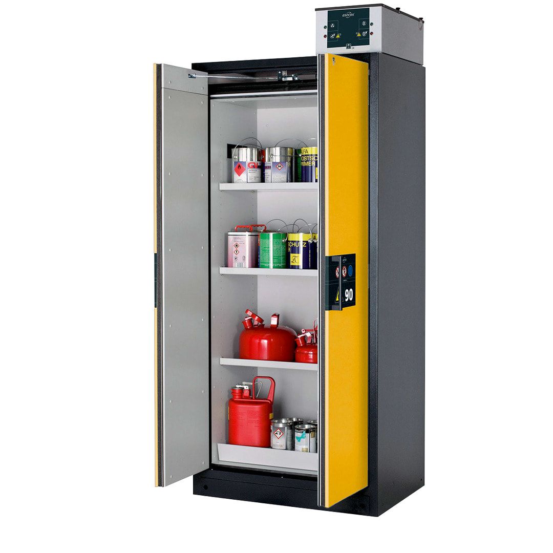Gefahrstoffschrank - 1.953x893x615 mm - 3 Fachböden - Edelstahl - Lochblech - enzianblau