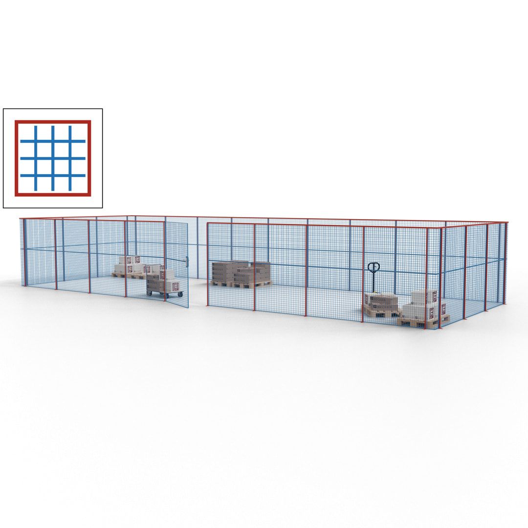 Maschinen Schutzgitter - Hallentrennwand - Sicherheitszaun - Tür - 36 m - 2.200 x 13.900 x 4.900 mm (HxBxT) - enzianblau