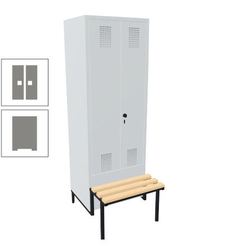 Doppel-Spind, Garderobenschrank, Buche Sitzbank integriert, 2 Abteile a 400 mm, Korpus anthrazitgrau, Tür anthrazitgrau, 1.850 x 800 x 815 mm (HxBxT)
