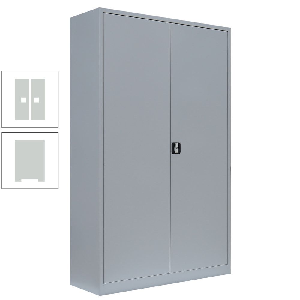 Aktenschrank, Büroschrank, abschließbar, Flügeltüren, 4 Fachböden, 1.950 x 1.200 x 422 mm (HxBxT), Stahl, Korpus und Türen in lichtgrau
