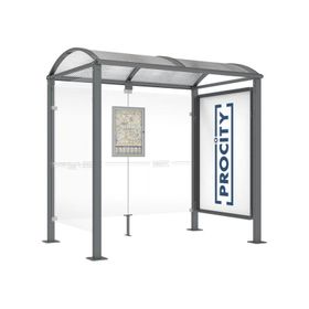 Buswartehalle, Unterstand, 1 Seitenwand, Schaukasten, feuerverzinkt, 2.500 x 1.600 mm (HxT), ESG, Fahrplanschaukasten, Breite und Farbe wählbar