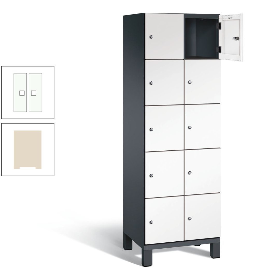 Fächerschrank, Stahlschrank, 10 Fächer, Türöffnungsbegrenzer, Füße, 1.980 x 600 x 525 mm (HxBxT), Korpus anthrazitgrau, Front anthrazitgrau