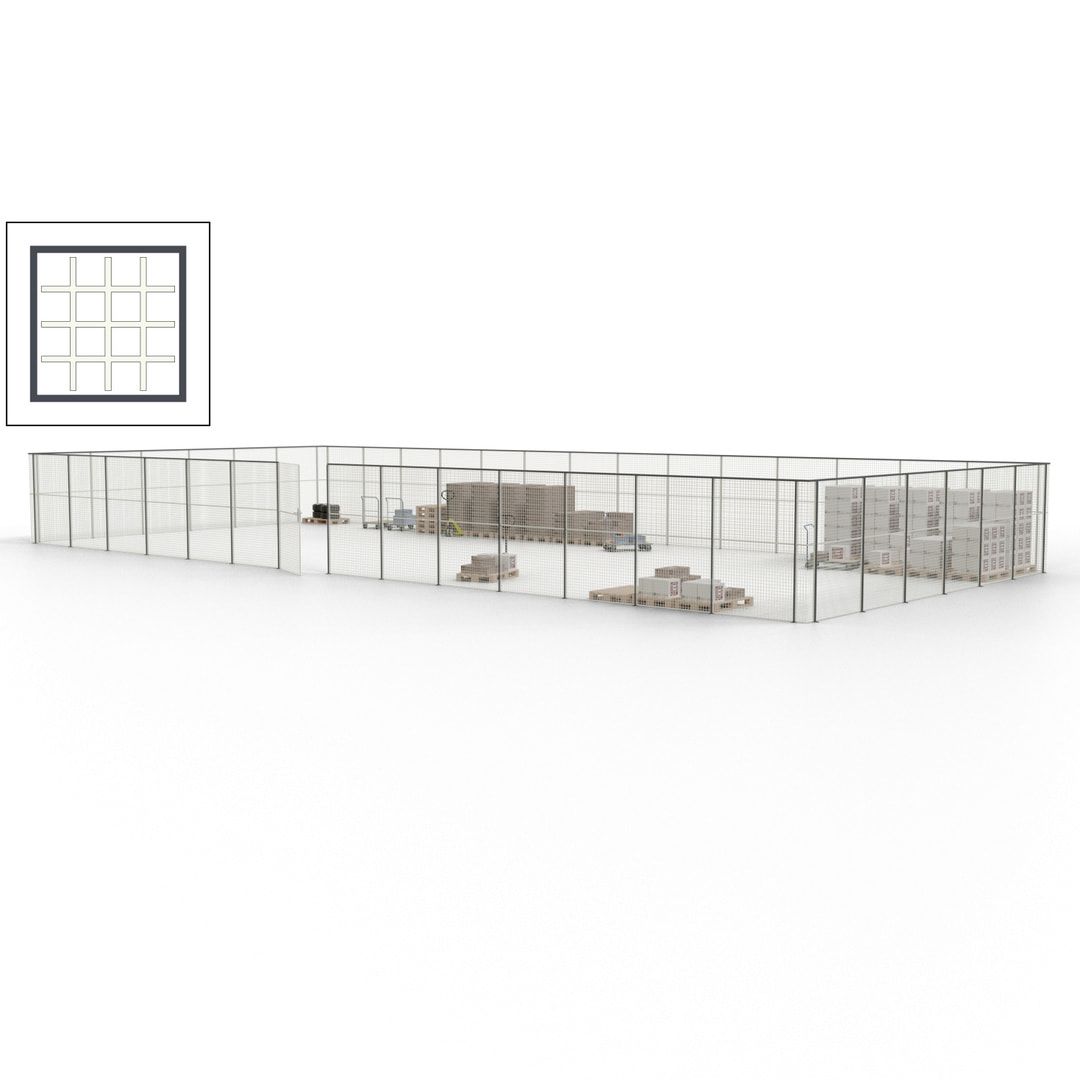 Maschinen Schutzgitter - Hallentrennwand - Sicherheitszaun - Tür - 60 m - 2.200 x 21.400 x 9.400 mm (HxBxT) - enzianblau