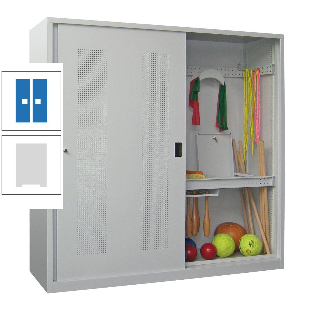 Ballschrank - Schiebetüren mit Lochfeld - Trennwand - 1.950x2.000x600 mm (HxBxT) - anthrazitgrau
