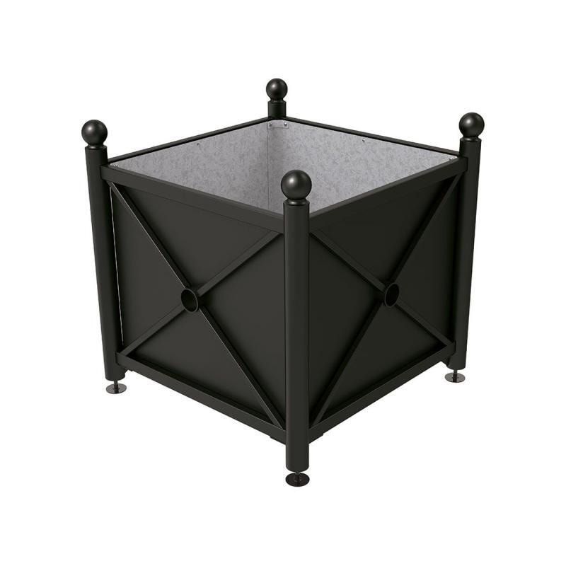 Pflanzbehälter, fvz.Stahl, innen feuerverzinkt, Verladungsgriffe, verstellbare Füße, Kopf Agora, 900 x 1.000 x 1.000 mm (HxBxT), enzianblau