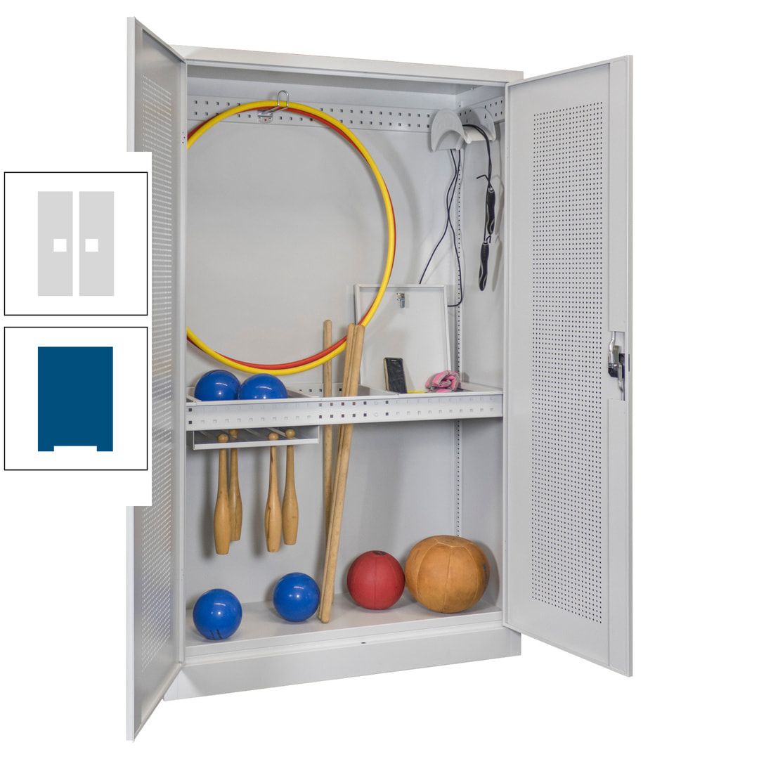 Sportschrank - Lochfeldtüren - Variante 1 - 1.950x1.200x500 mm (HxBxT) - anthrazitgrau