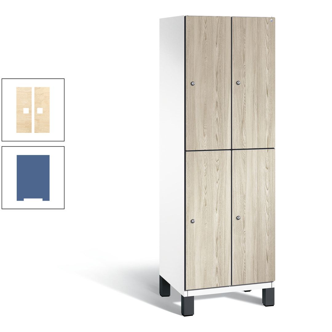 Fächerschrank, Garderobenschrank, mit Füßen, 2 Abteile, 1.980 x 600 x 525 mm (HxBxT), Korpus anthrazitgrau, Tür Donau-Ahorn