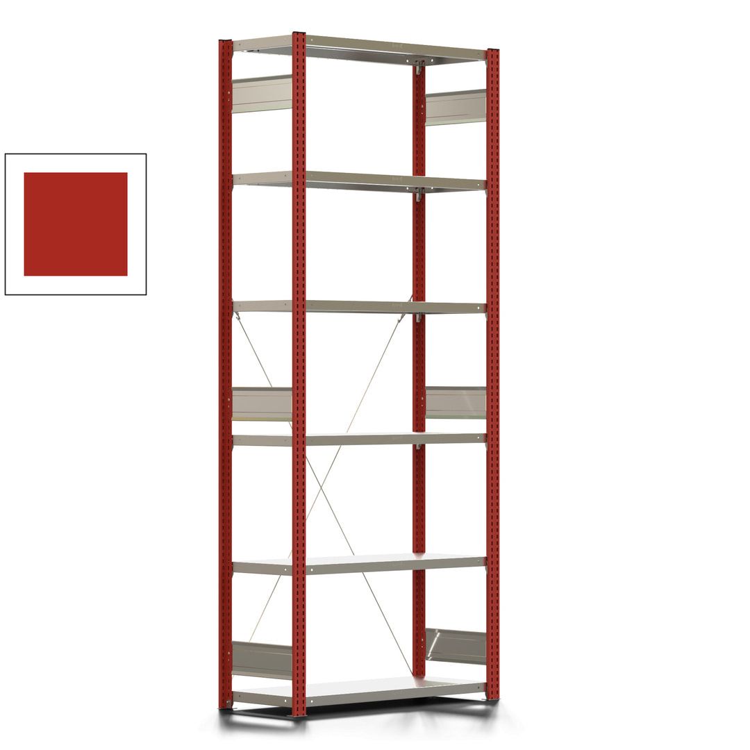 Fachbodenregal mit Tiefenriegel - 350 kg - 2.500 x 1.005 x 426 mm (HxBxT) - Anbauregal - 6 Böden - enzianblau - Lagerregal - Steckregal BERT
