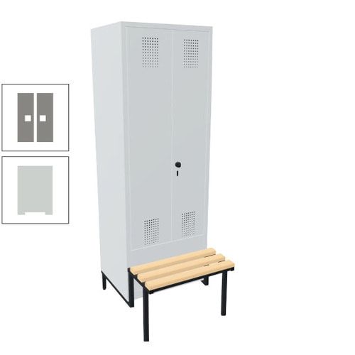 Doppel-Spind, Garderobenschrank, Buche Sitzbank integriert, 2 Abteile a 400 mm, Korpus anthrazitgrau, Tür anthrazitgrau, 1.850 x 800 x 815 mm (HxBxT)