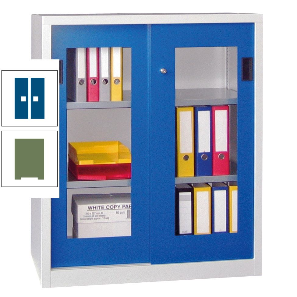 Schiebetürenschrank - Sichtfenstertüren - 1.000x1.000x400 mm (HxBxT) - 2 Böden, gepulvert - Zylinderschloss - anthrazitgrau