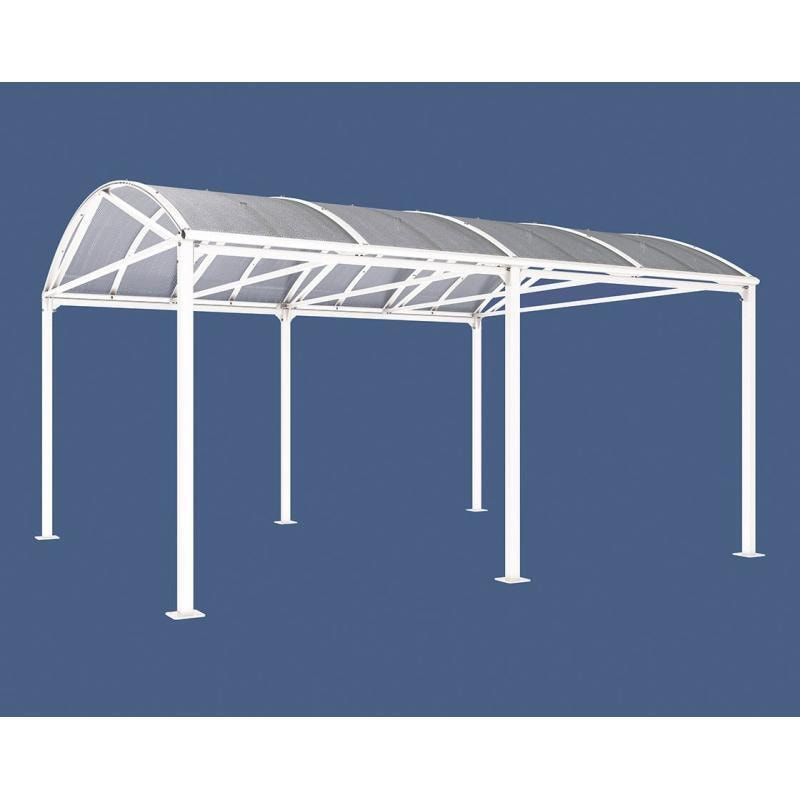 Fahrradunterstand, Fahrradüberdachung, Unterstand, Grundmodell, 10 Zweiräder, Regenrinne, 3.010 x 5.000 x 4.160 mm (HxBxT), Farbe enzianblau