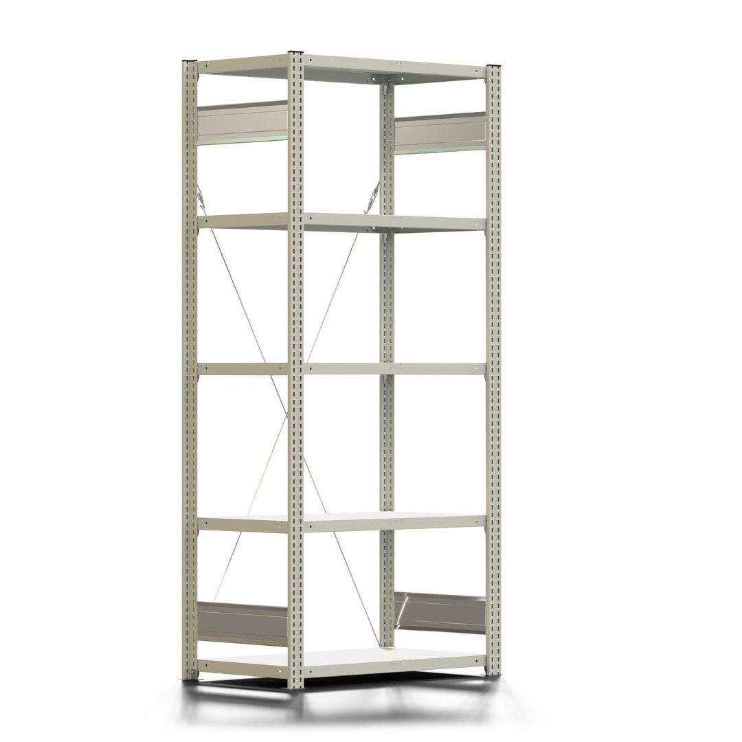 Fachbodenregal mit Tiefenriegel - 150 kg - 2.000 x 875 x 500 mm (HxBxT) - Anbauregal - lichtgrau - 5 Böden - BERT