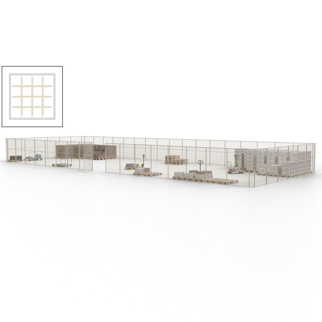 Maschinen Schutzgitter - Hallentrennwand - Sicherheitszaun - Tür - 69 m - 2.200 x 19.900 x 15.400 mm (HxBxT) - enzianblau