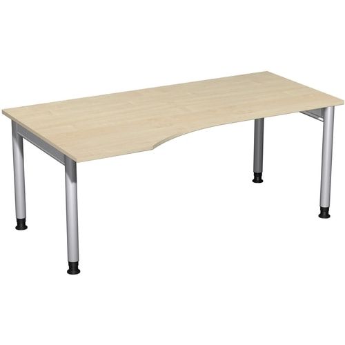 Eckschreibtisch, Ecke links, Füße einseitig verkürzt, 4-Fuß Pro, höhenverstellbar, 680-800 x 1.600 x 1.000 mm (HxBxT), Dekor Ahorn