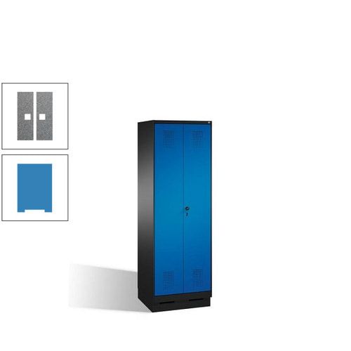 Doppel-Spind, Doppeltüren, Garderobenschrank mit Sockel, 2 Abteile a 300 mm, Korpus anthrazitgrau, Tür anthrazitgrau, 1.800 x 600 x 500 mm (HxBxT)