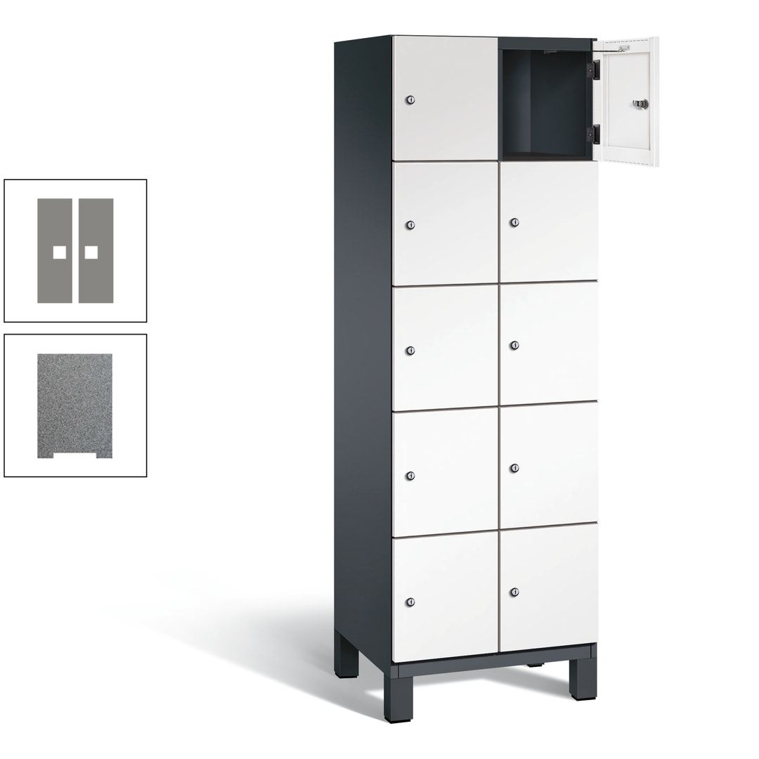 Fächerschrank, Stahlschrank, 10 Fächer, Türöffnungsbegrenzer, Füße, 1.980 x 600 x 525 mm (HxBxT), Korpus anthrazitgrau, Front anthrazitgrau