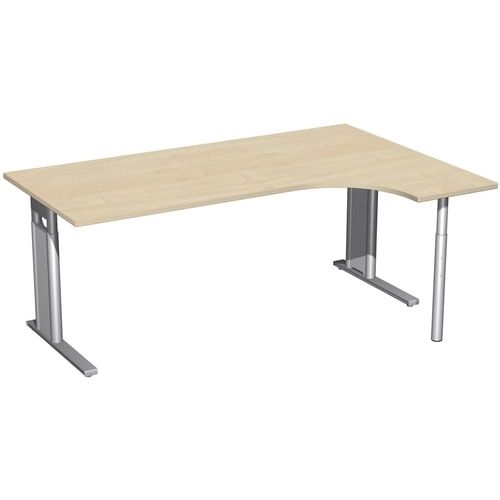 Eckschreibtisch, Ecke rechts, Füße einseitig verkürzt, C-Fuß Pro, höhenverstellbar, 680-820 x 1.600 x 1.200 mm (HxBxT), Dekor Ahorn