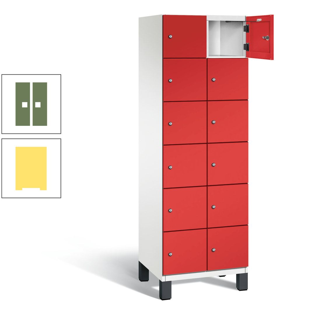 Fächerschrank, Stahlschrank, 12 Fächer, Türöffnungsbegrenzer, Füße, 1.980 x 600 x 525 mm (HxBxT), Korpus anthrazitgrau, Front anthrazitgrau