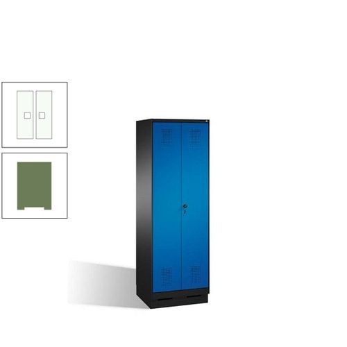 Doppel-Spind, Doppeltüren, Garderobenschrank mit Sockel, 2 Abteile a 300 mm, Korpus anthrazitgrau, Tür anthrazitgrau, 1.800 x 600 x 500 mm (HxBxT)
