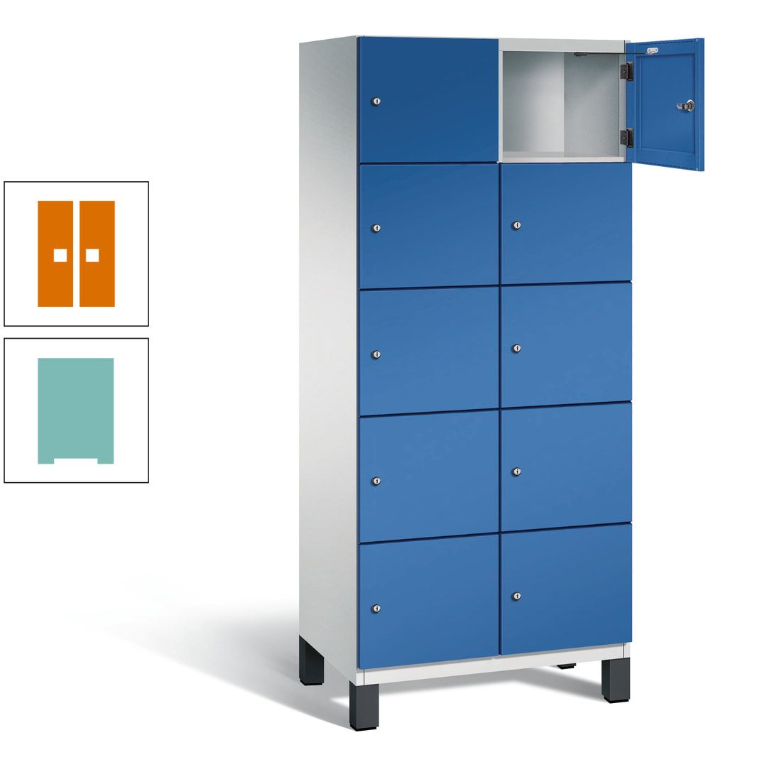 Fächerschrank, Stahlschrank, 10 Fächer, Türöffnungsbegrenzer, Füße, 1.980 x 800 x 525 mm (HxBxT), Korpus anthrazitgrau, Front anthrazitgrau