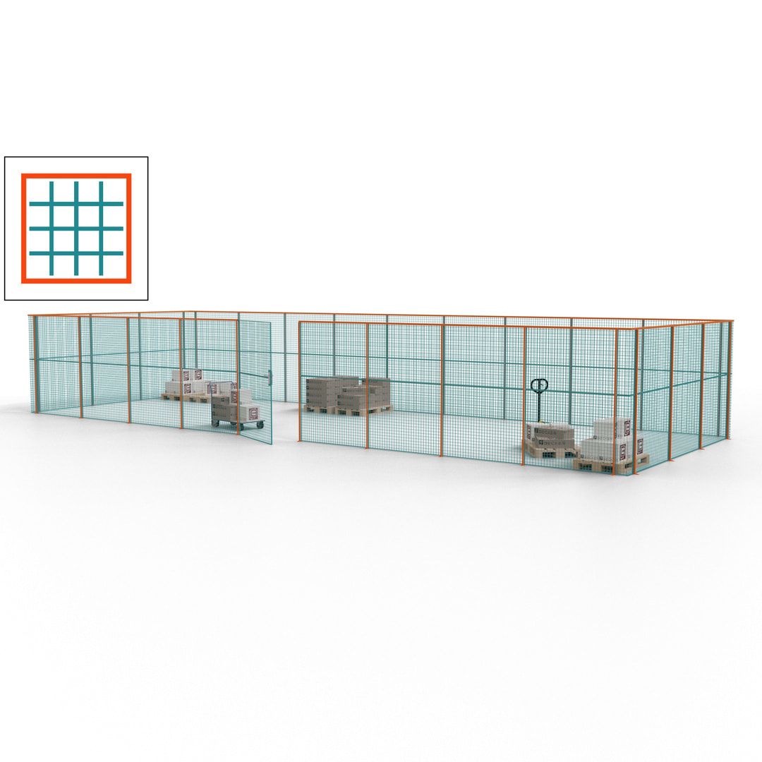Maschinen Schutzgitter - Hallentrennwand - Sicherheitszaun - Tür - 36 m - 2.200 x 13.900 x 4.900 mm (HxBxT) - enzianblau