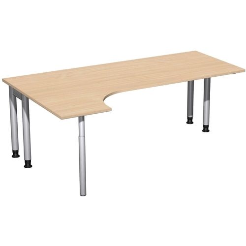 Eckschreibtisch, Ecke links, Füße einseitig verkürzt, 4-Fuß Pro, höhenverstellbar, 680-800 x 1.600 x 1.200 mm (HxBxT), Dekor Ahorn