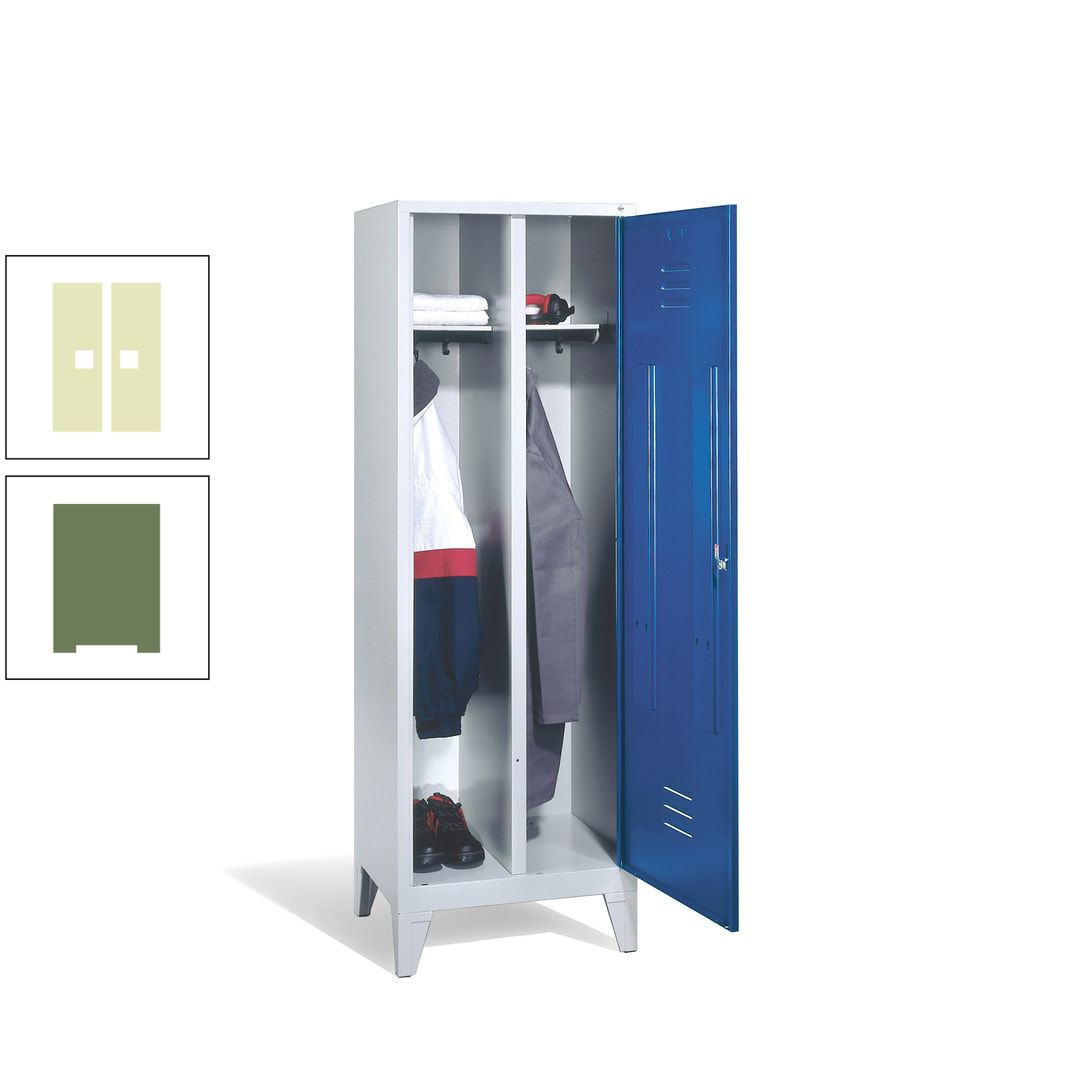 Doppel-Spind mit Großtür, Garderobenschrank mit Füßen, 2 Abteile a 300 mm, Korpus anthrazitgrau, Tür anthrazitgrau, 1.850 x 610 x 500 mm (HxBxT)