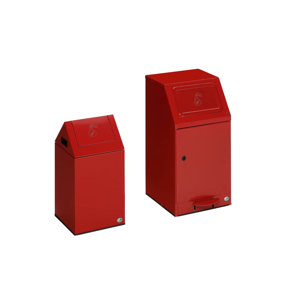Selbstlöschender Putzwollkasten - Einwurfklappe mit Fußpedal - 43 l - 760 x 405 x 475 mm (HxBxT) - feuerrot